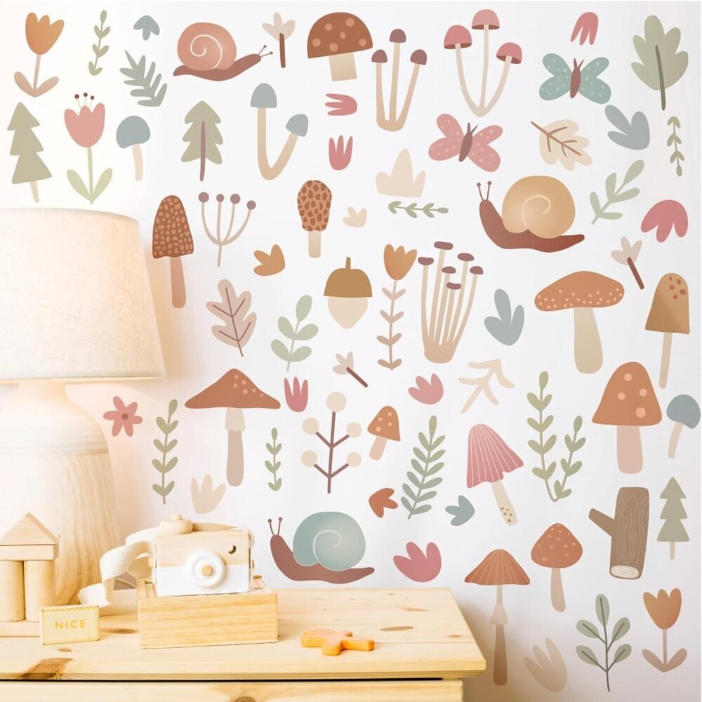 Woodland Mushroom Wall Stickers Mushroom Wall Decals Spring Forest Grass Easter
